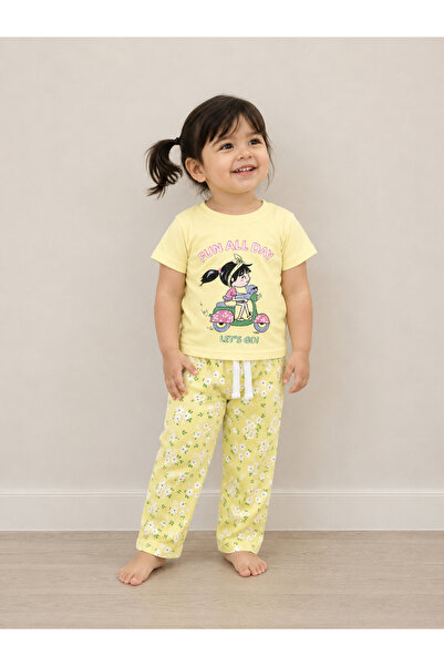 Victor and Jane By Styli Yellow Cartoon and Floral Print Cotton Short Sleeve ...