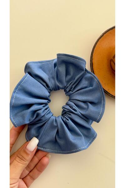YOYYO Women's Denim Fabric Elastic Scrunchie Women's Indigo Ruffle Fabric Scr...