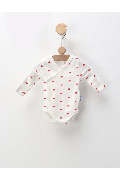 MiniKids Body ML, alb cu inimioare rosii