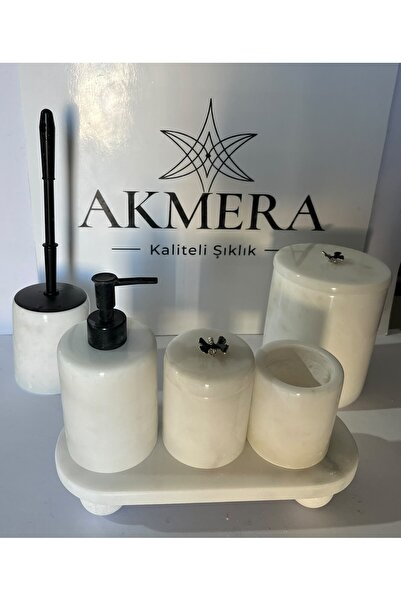 Akmera Home %100 Doğal Mermer Siyah Aksesuarlı Lüks Banyo Seti – Şık Banyo Ak...