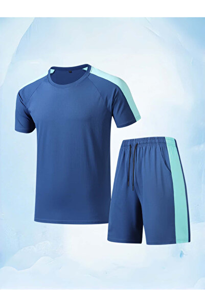 Take Two By Styli Men Acid Blue T-Shirt and Drawstring Shorts Set
