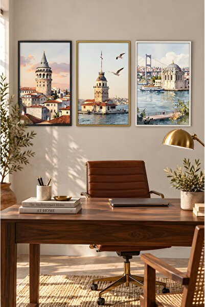 ZURİ DESİGN İstanbul Tablo Seti Çerçeve Görünümlü MDF Duvar Tablosu Sulu Boya...