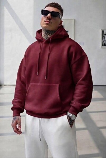 NO 601 Men's Claret Red Hooded Sweatshirt