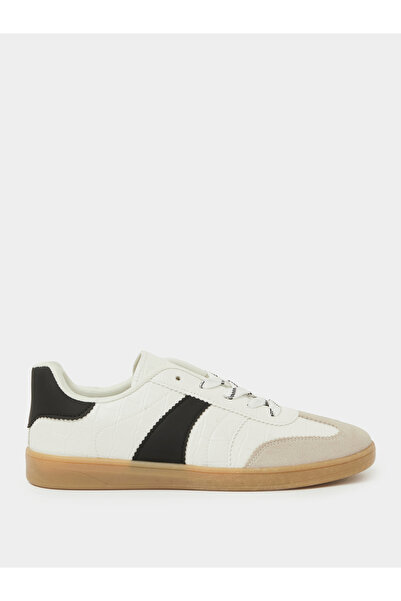 Styli Black Crocodile Embossed PU Sneakers with Gum Sole