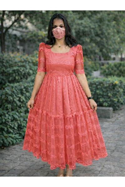 MYSMAR Pink Twill Satin Tissue Gown - FFT8797 | Pink-Size:3XL-46-Inches