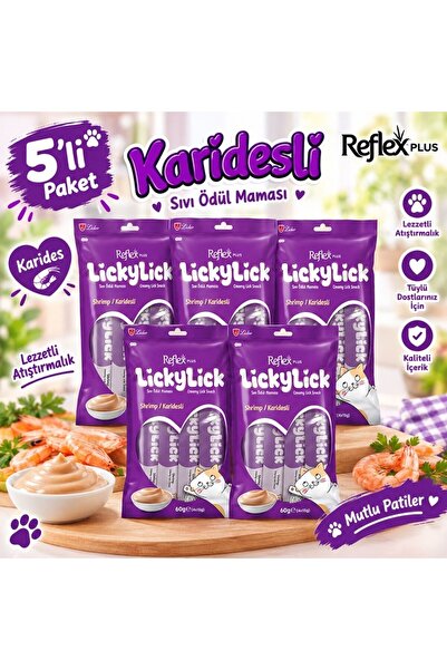 Reflex Plus LickyLick Karidesli Sıvı Ödül Maması 5li PAKET