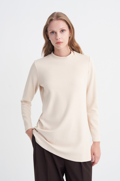 Zühre High Collar Ribbed Vanilla Tunic 0014