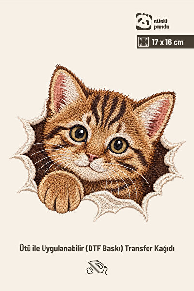Genel Markalar Yırtıktan Çıkan Sevimli Kedi Nakış Görünümlü Ütüyle Yapışan Dt...
