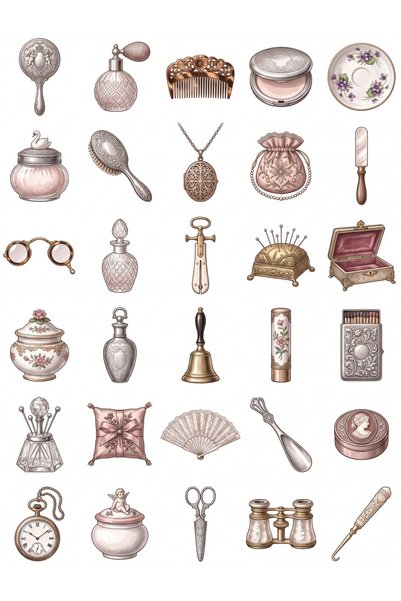 Dekorif 30 Pieces Vintage Antique Makeup Objects Sticker Set - for Notebook a...