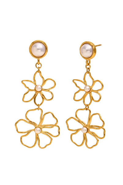 Peach Jewelry Σκουλαρίκια Κλασικού Στυλ Λουλούδι με Μαργαριτάρι Χρυσόχρωμα απ...