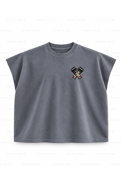 SVART WEAR Rose Namajunas Gard Printed Boxy Oversize Sleeveless T-Shirt - Ant...