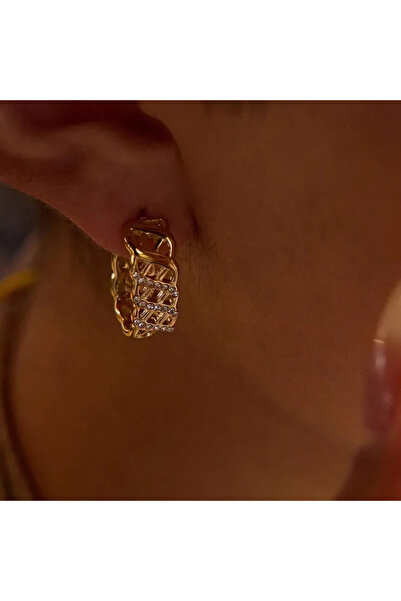 Peach Jewelry Χρυσά Σκουλαρίκια, Μοντέρνου Στυλ με Ζιργκόν, Κατασκευασμένα απ...