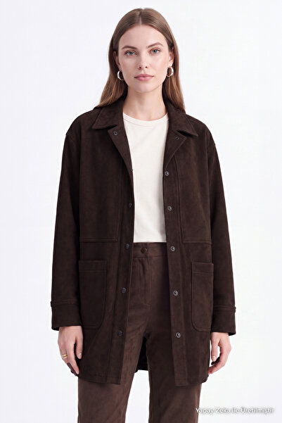 Zühre Suede Brown Jacket with Snap Pockets 0195
