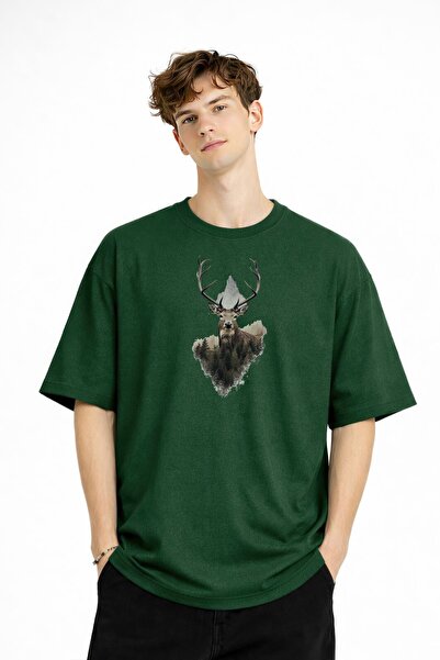 Zerenyus Deer Printed - Premium Fabric Oversize Men's T-Shirt Khaki