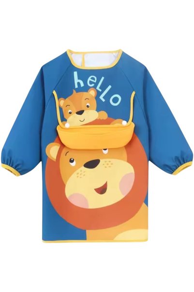 Queen Mother Hello Lion, Αδιάβροχη σαλιάρα με μακριά μανίκια 6μ-36μ, Μπλε