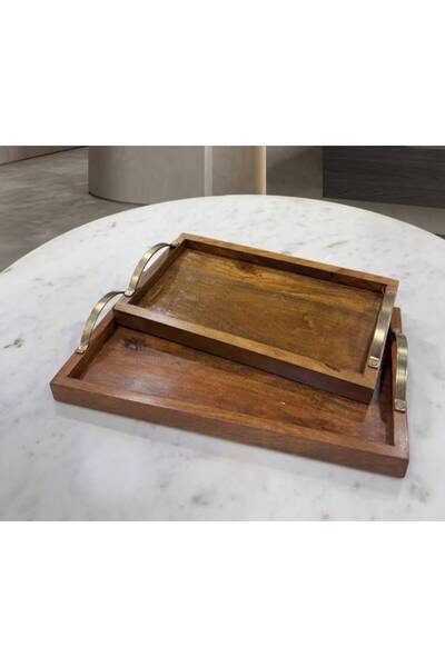 Generic Brand Wooden Serving Tray Set Rectangular - 2 Pieces