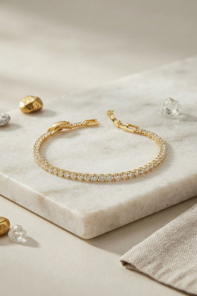 Generic Brand Brass Gold Color Thin Zircon Stone Waterway Women's Bracelet