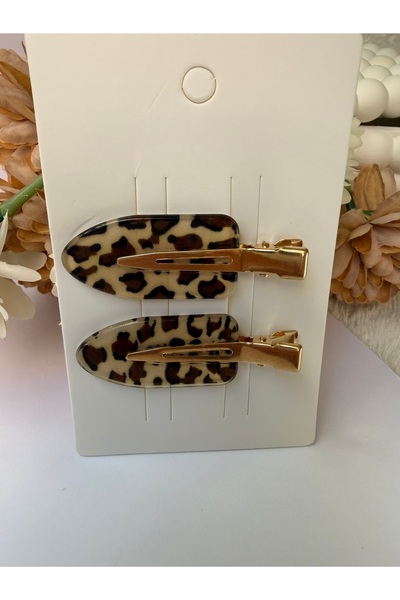 ADAA GIFT 2'li İz Yapmayan Leopar Desen Makyaj Cilt Bakımı Klips Toka Seti -