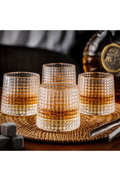 OEM Set de 4 pahare de whisky de lux, rotative, cu design de diamant, 160 ml,...