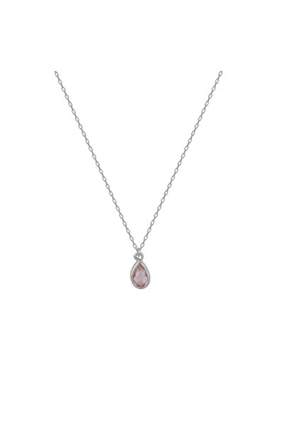 Peach Jewelry Κολιέ δάκρυ από ασήμι 925 με ροζ πέτρα