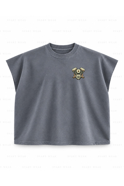 SVART WEAR Μακρύ μπλουζάκι μοτοσικλετιστή χωρίς μανίκια με στάμπα σε σχήμα ορ...