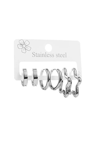 Peach Jewelry Σετ Σκουλαρικιών Κομψού Στυλ, Μονόχρωμο, Ασημί Χρώμα, Κατασκευα...
