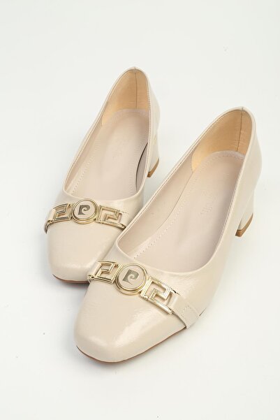 Pierre Cardin Women's Beige Metal Buckle Heeled Shoes Pc-56067