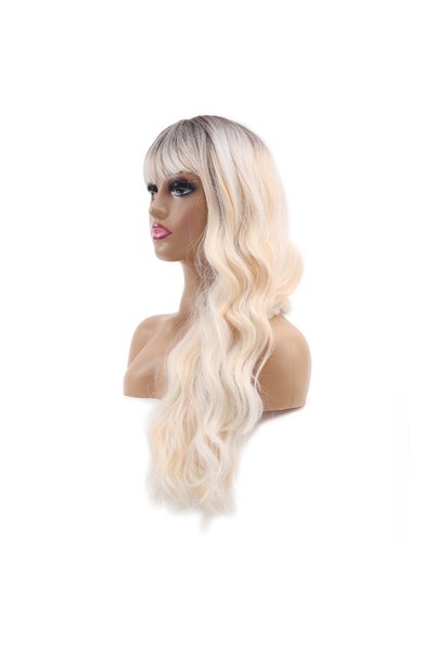 Nurdan Trend Peruk Wavy long shaggy fiber synthetic wig - ash brown ombre with pearl blonde and white platinum highlights