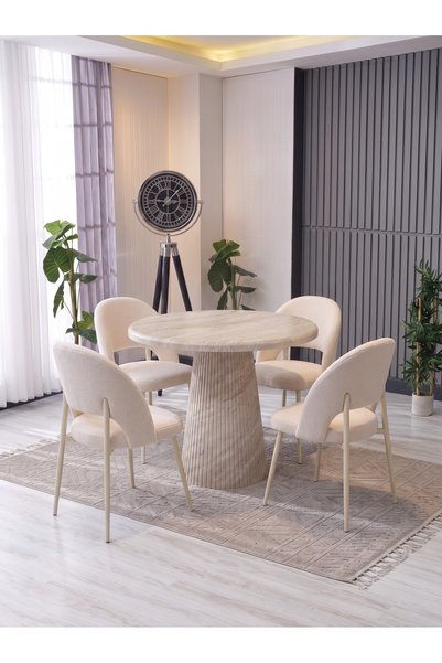 JoyMassa MERİ 90X90 BOHEM MASA-4 ADET AY AY SANDALYE / KALVE KUMAŞ-MEBRAN MASA