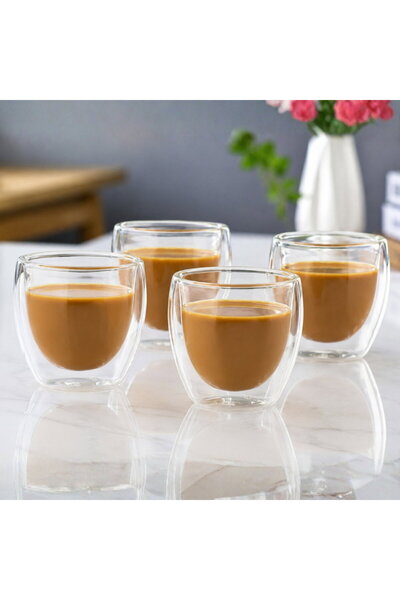 OEM Set de 4 pahare de cafea cu perete dublu, 150 ml, sticlă transparentă