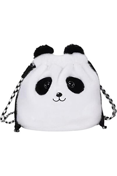 TERRIFI Fluffy Plush Panda Makeup Bag with Drawstring & Adjustable Shoulder S...