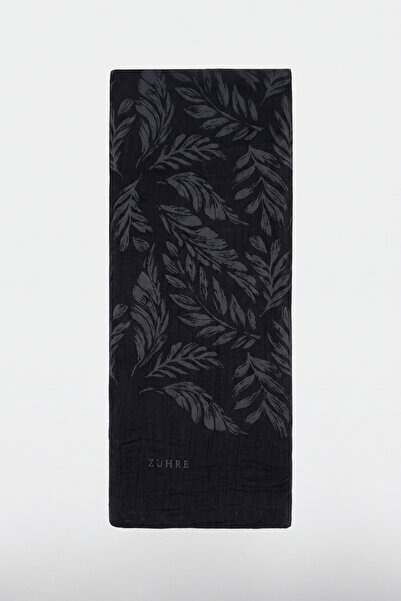 Zühre Leaf Patterned Night Black Shawl 0054