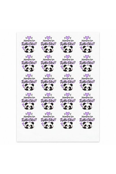Avrupa Tedarik Siparişiniz İçin Teşekkür Ederiz Sticker - Etiket 4 cm 48 Adet Panda Desenli Yuvarlak Paketleme Etiketi