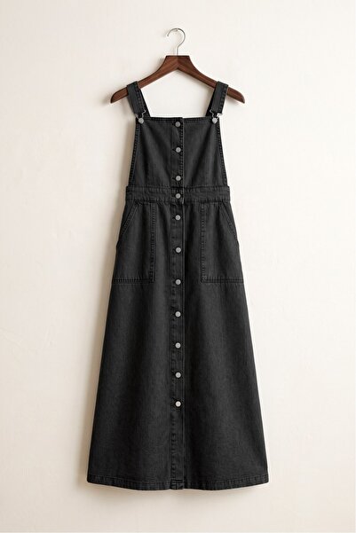 MODAQU Pocket Detailed Buttoned Elastic Waist Denim Gilet - Black