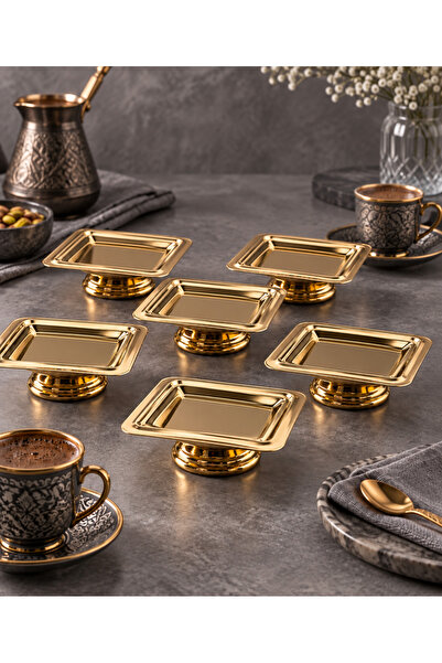 Aslı Hediyelik LÜX 6'LI GOLD KARE LOKUMLUK PASLANMAZ ÇELİK KAHVE YANI MAKARON...