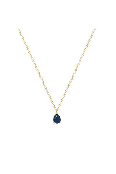 Peach Jewelry Επιχρυσωμένο ασημένιο κολιέ 925 με ζαφείρι σε σχήμα δάκρυ και ζ...