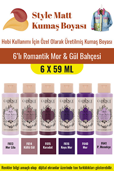 Cadence Boya 6X59ML Style Mat Kumaş Boyası - Romantik Mor & Gül Bahçesi Seti