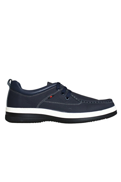 Platin Navy Blue Leather Men's Casual Shoes