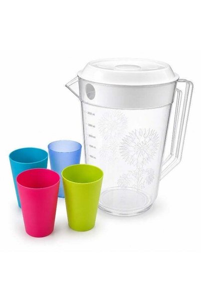 Home By SS 3L Plastic Water Jug Set with Lid & 4 Glasses | Multipurpose Beverage Pitcher for Water, Juice, Lemonade, Iced Tea & Cold Drinks