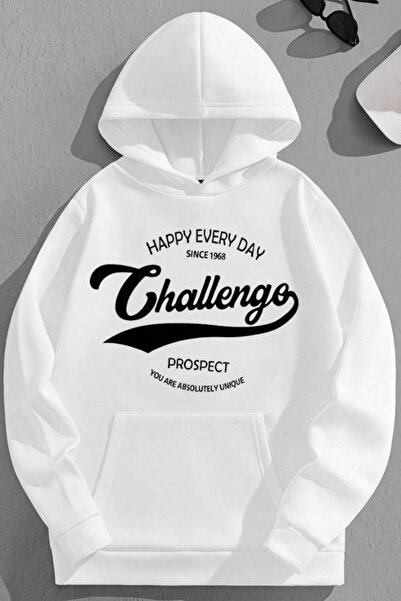 K KOZZ STYLE Unisex 3 Thread Cotton White Challenge Loose Fit Sweatshirt Hoodie