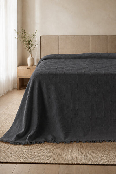 LUNGA VİTA %100 Pamuk Dokuma Pike Çift Kişilik 200x230 Dama Desenli Saçaklı P...
