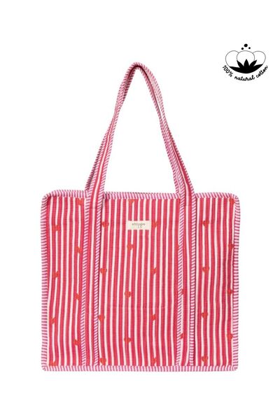 Pamuklu Kumaş Fermuarlı Günlük Omuz Çantası - Tote Bag