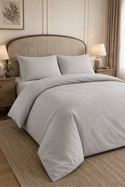 Karden Flower Plain Aura Gray 100% Cotton Poplin Double Duvet Cover Set
