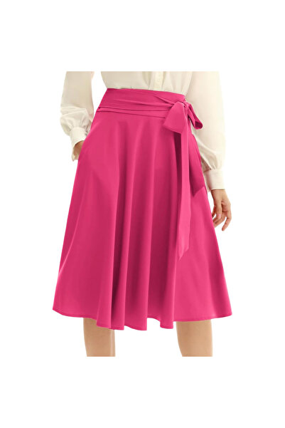 OtherMax Fustă Midi de Damă Cloș Elegantă Vintage la Modă Roz S — fustă retro...