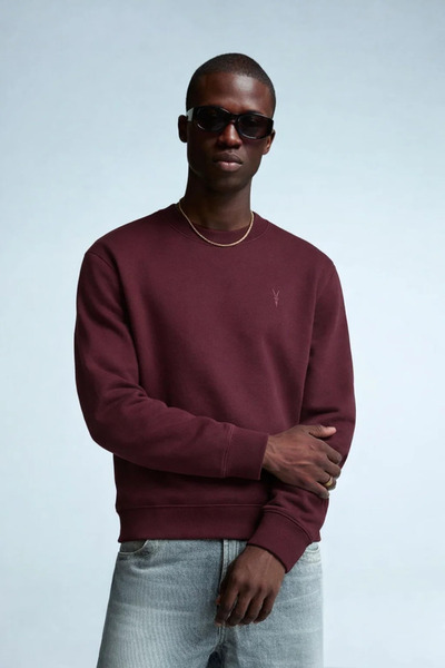 COMBİNE MİCHAİL Men's Embroidered Shiny Claret Red Sweatshirt