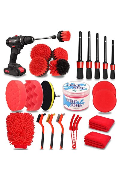 OEM Kit curatare auto, 26 piese, perii bormasina, interior exterior, accesori...