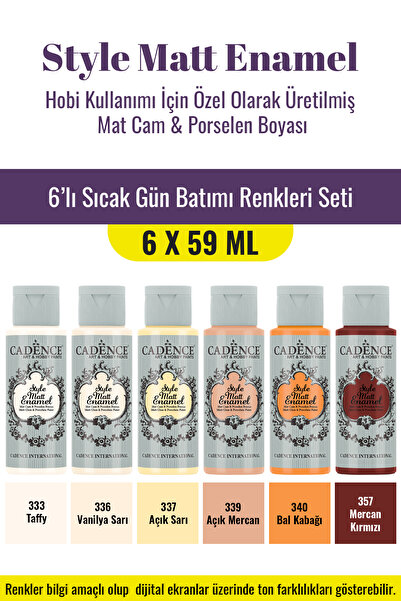 Cadence Boya 6X59ML Enamel Mat Cam Porselen Boyası - Sıcak Gün Batımı Renkleri Seti