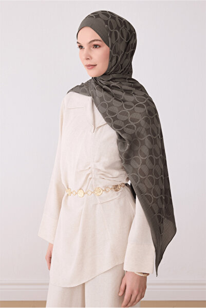 Belli Geometric Pattern Khaki Smoked Ivory Shawl 3 - 49