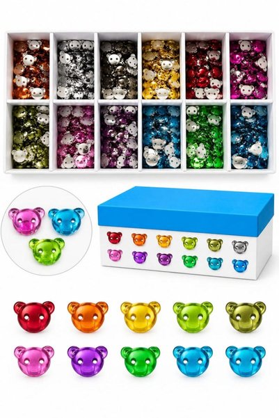 Zedhobi 60 Adet 15 Mm Çift Delikli Karışık Renkli Ayıcık Figürlü Kristal Taşl...