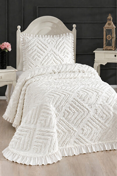 Çeyiz Diyarı Ruffle Pine 2 Piece Single Pique Set Cream